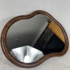 MCM Retro Wiggle Pebble Brown Faux Wood ResinFrame Irregular Wall Mounted Mirror