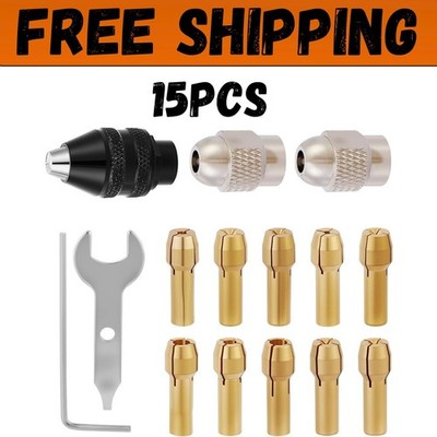 15PCS Keyless Drill Chuck Collet Set 1/32'' 1/8'' for Dremel Rotary Tool 4486 Comp