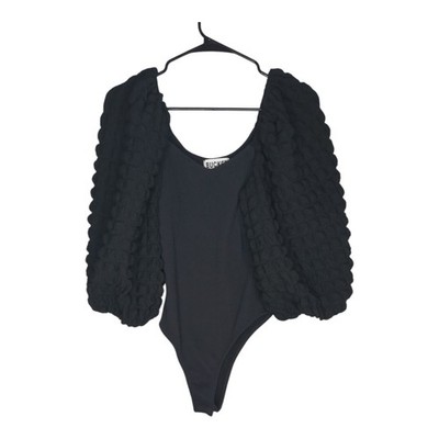 BUCKETLIST Bubble Contrast Poof Sleeve Fitted Bodysuit Top Blouse Size Medium 