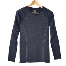 Athleta Black Silver Metallic Flurry Shine Long Sleeve Base Layer Top Size XS