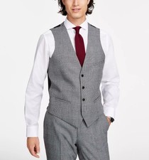 Bar III Men's Slim-Fit Black/White Plaid Suit Vest Size Small