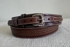 Double S  Sz 48 Western Ranger Mens Belt Brown Basketweave Genuine Leather