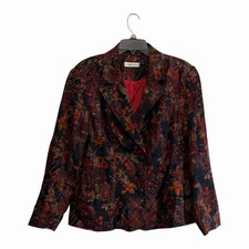 Coldwater Creek XL Blazer Jacket Floral Plaid Vibrant Fall Earthtone