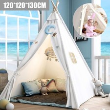 White Large Canvas Kids Teepee Star Wood Indian Tent Child In/Outdoor Play House