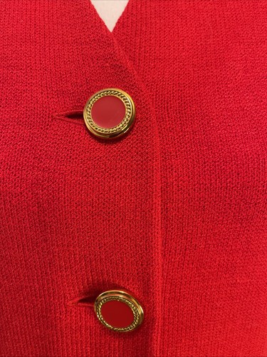 Vintage St. John by Marie Gray Fitted Red 4 Gold Button Red Knit Jacket S M - Picture 2 of 6