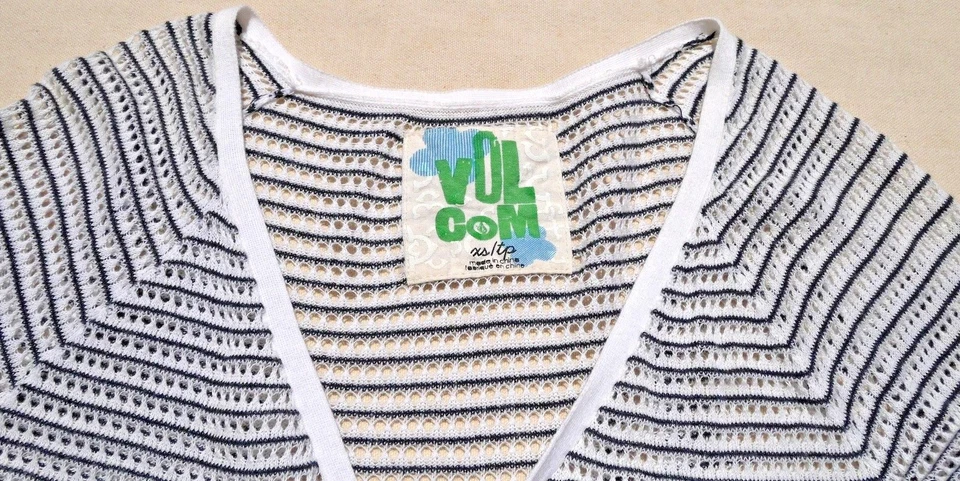 VOLCOM Women's Cardigan Cotton Stretchy Knit White Black Stripes Summer XS  - Image 3 of 4