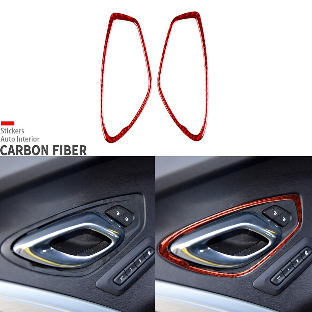 Red Carbon Fiber Interior Door Handle Frame Trim For Chevrolet Camaro 2016-2024