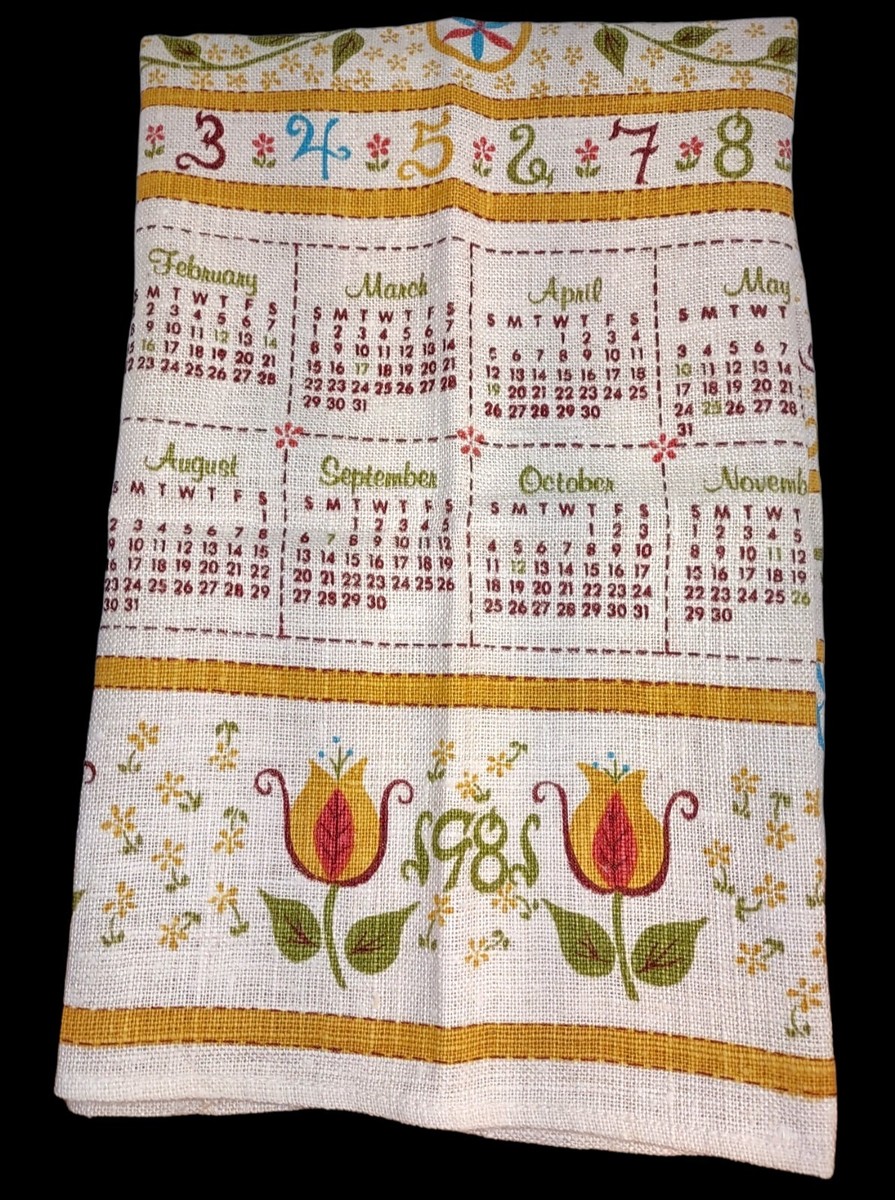 Vintage 1981 Calendar Scandinavian Bird Tulip Linen Tea Dish Towel Signed  VGC | eBay