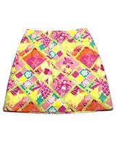 VTG Lilly Pulitzer Multicolored Floral Monkey Check Print A Line Skirt Sz 8
