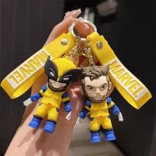 2PCS/SET Disney Marvel Wolverine 3D PVC Hanger Pendant Keychains Key Rings Gift