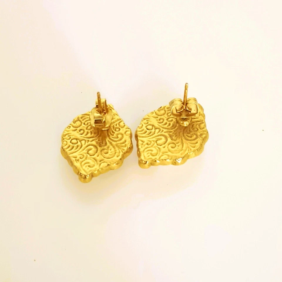 Pendientes de poste de perlas de imitación 1928 tono dorado borde de vieira piedras aurora boreal Foto 4 de 4