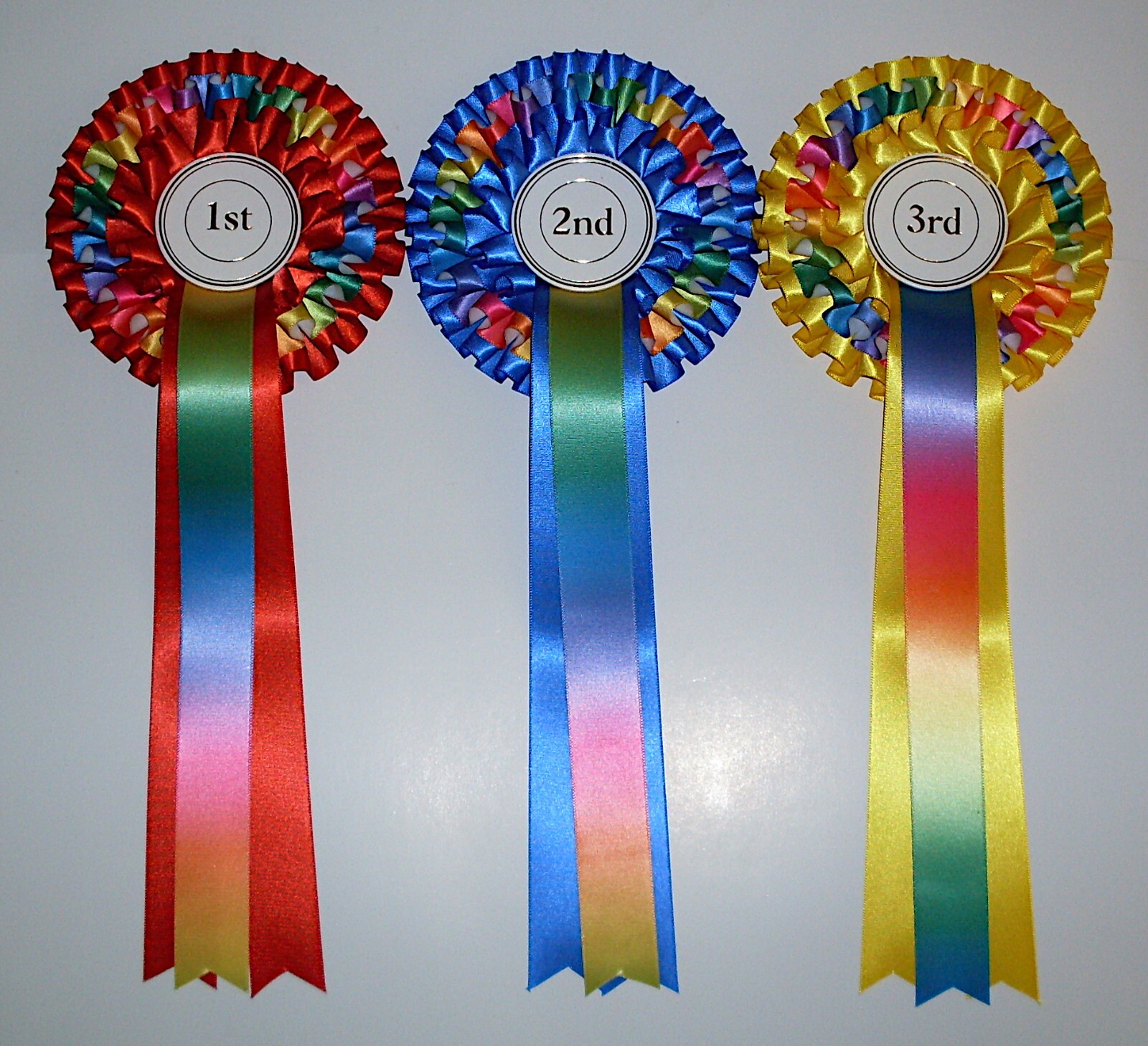 10 sets of 1st - 3rd 3 tier rosettes - Rainbow | eBay UK