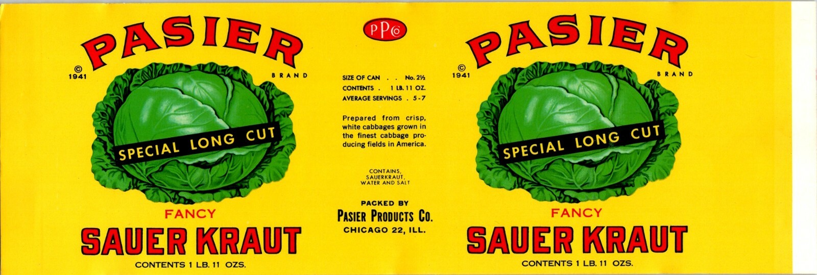 Special Long Cut Fancy Sauerkraut by Label Pasier - Chicago IL