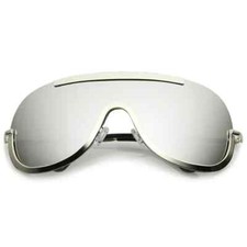 Oversize Semi Rimless Metal Trim Mirrored Mono Lens Shield Sunglasses 78mm C-6