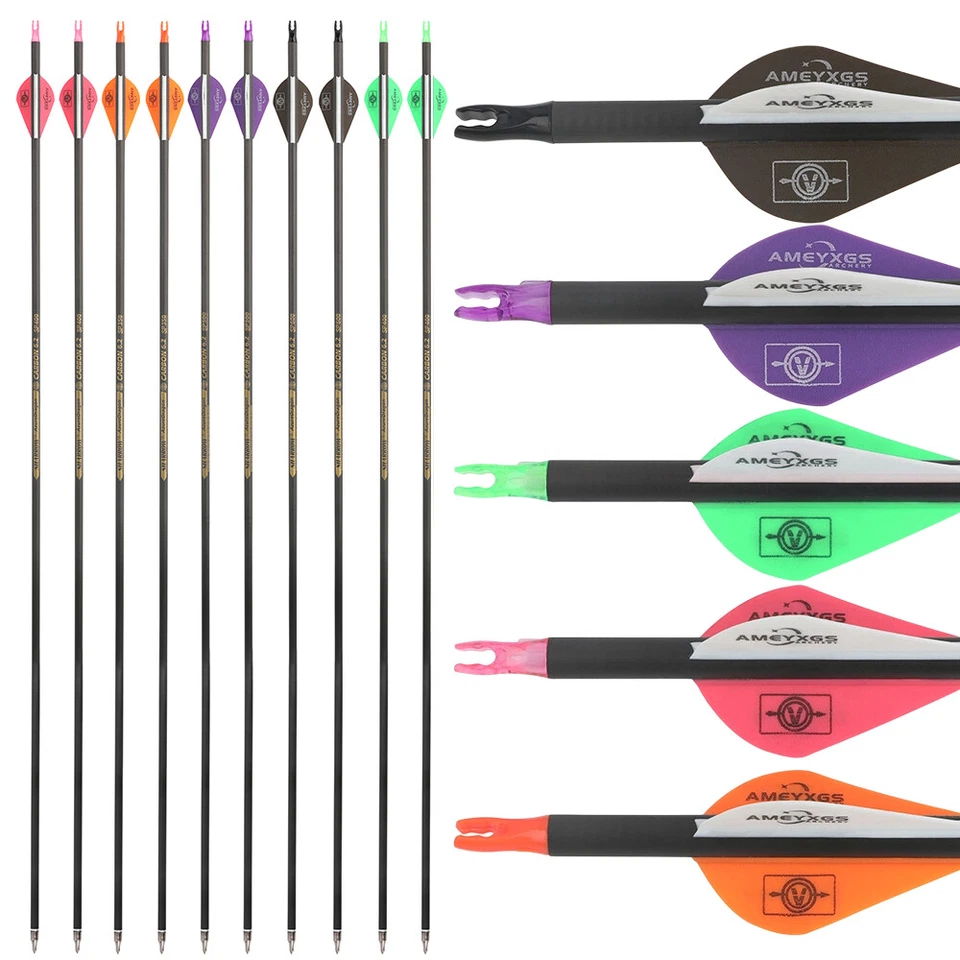 30" Pure Carbon Arrows SP300-600 Shaft Vanes Compound Recurve Bow Target Hunting - Image 2 of 4