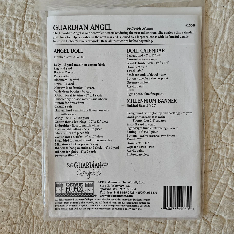 Banner y patrón de muñeca 1999 de colección "Ángel de la Guardia" y plantilla de Mumm's The Word Foto 2 de 4