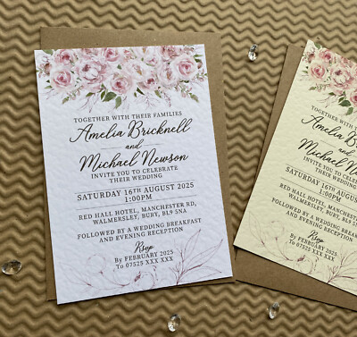 2er Pack Blush Pink HOCHZEITSEINLADUNGEN Pfingstrose Rosen Karten Rustikal Blumen Einladung