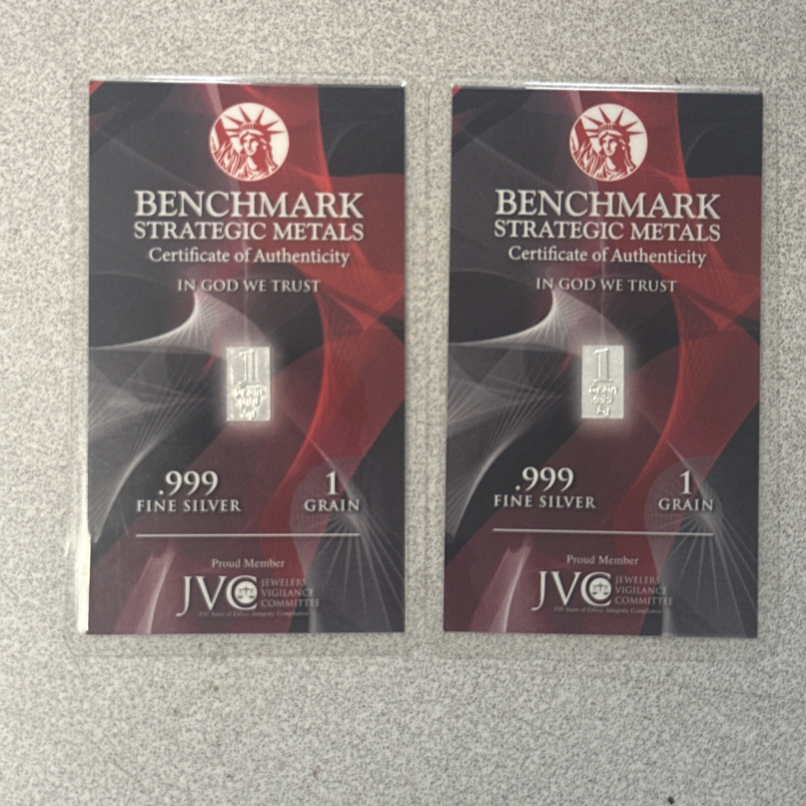 Lot of 2 Benchmark Strategic Metals 1 grain Silver | eBay