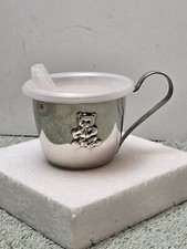 Baby Cup with Teddy Bear Silverplated Made in Hong Kong Plastic Sippy Lid