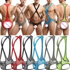 New Men's Soft Bodysuit Wrestling Singlet Leotard Jumpsuit Underwear Crotchless