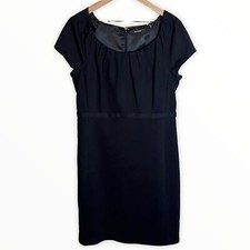Tahari Womens Black Short Sleeve Pleated Scoop Neck Sheath Dress Size 12