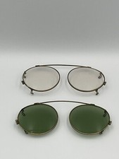 2 Vintage Sunglasses Clip On Green/clear Pink Glass Gold Tone Etched Unsigned