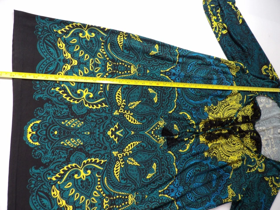 Spense Woman 20W Midi Dress Boho Hippie Peasant Tassels Black Green Yellow - Image 4 of 4