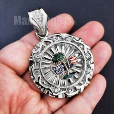 HIP HOP ICED CUBIC ZIRCONIA SILVER PLATED PUERTO RICO FLAG MEDAL CHARM PENDANT