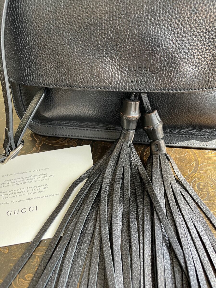 Gucci Bag Bamboo Daily Tassel Flap Shoulder Black Leather Gucci Bag Bamboo Daily Tassel Flap Shoulder Black Leather
