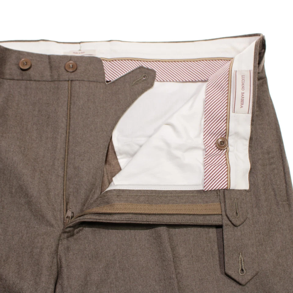 Pantalones de vestir Luciano Barbera nuevos sin etiquetas 100 % lana frente plano talla 52 (36 EE. UU.) en marrón Foto 4 de 4