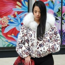 Clearance! Rose Pattern Sheared Beaver Fur Parka- Size 10-12