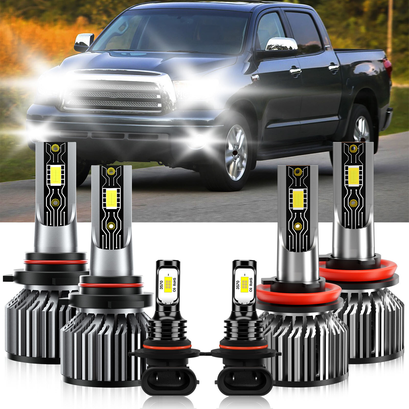 6x Combo LED Headlight High/Low + Fog Light Bulbs For Toyota Tundra 2007-2013