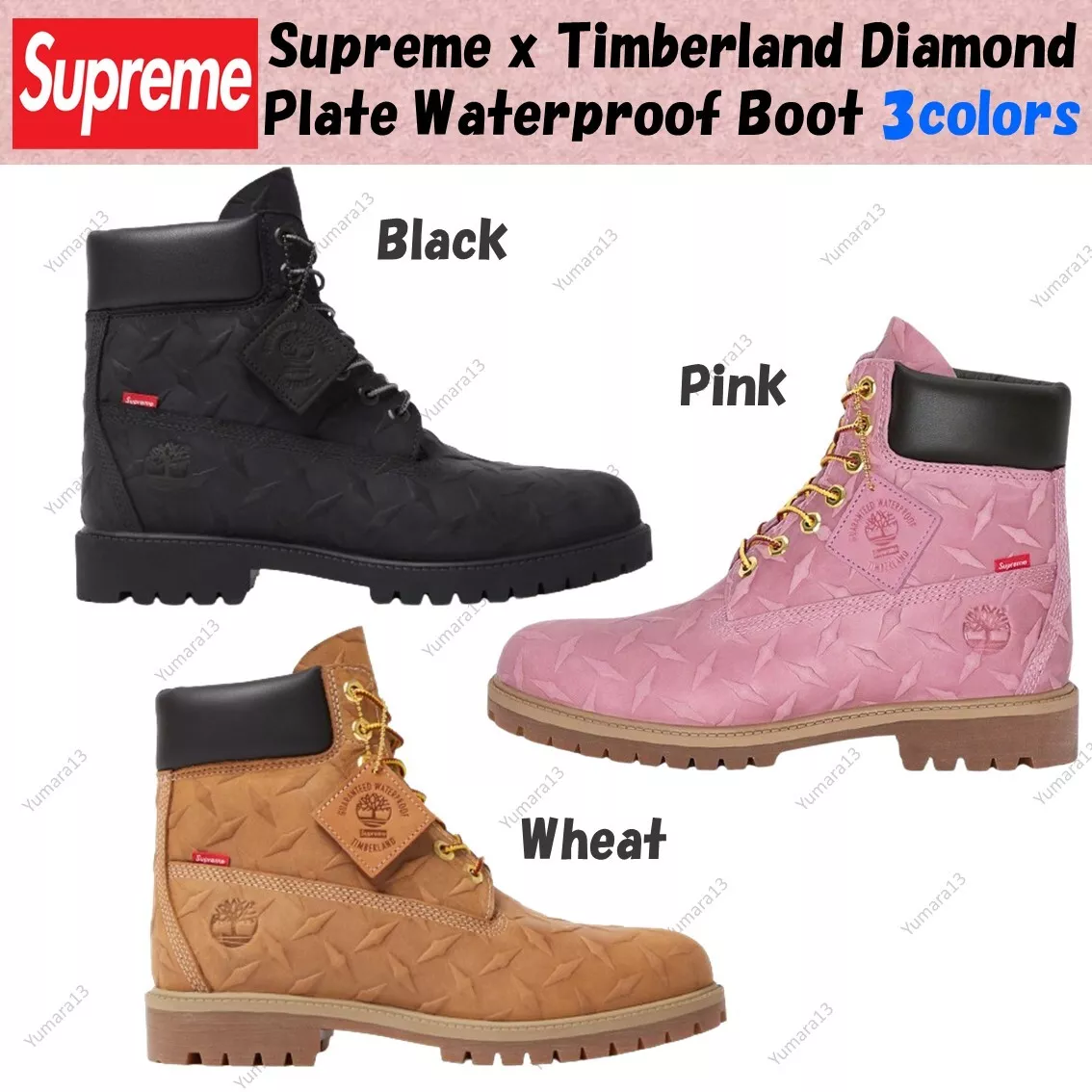 Supreme x Timberland Diamond Plate 6in Waterproof Boot 3colors US Mens 4-14  New