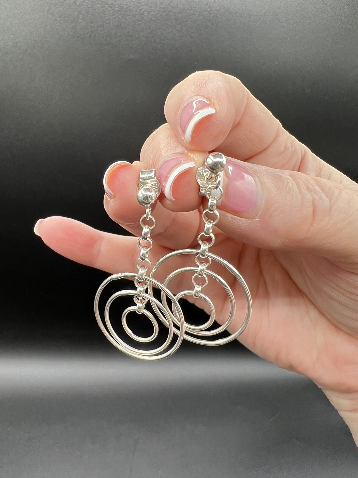 Sterling Silver Interlocking 3 Ring Dangle Earrin… - image 7