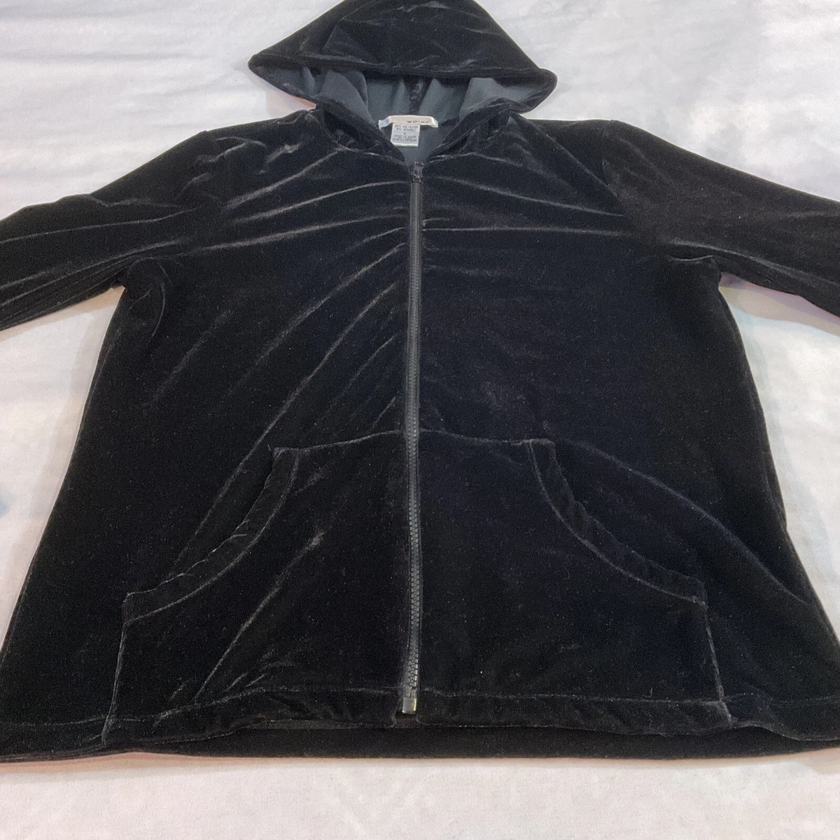 WD.NY Black Velvet Zip Up Hoodie Women's Size L￼ | eBay