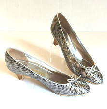 Vtg Joan David Pump Heel 8 Python Print Silver Gray Kitten Heel Italy Timeles