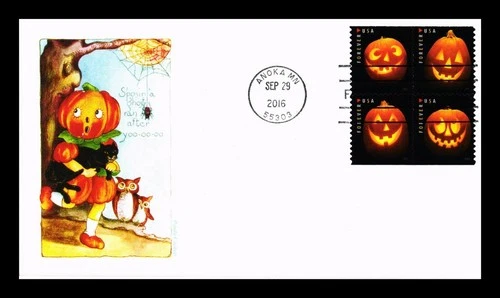DR JIM STAMPS US HALLOWEEN JACK O LANTERNS FDC SETENANT PANDA CACHET COVER