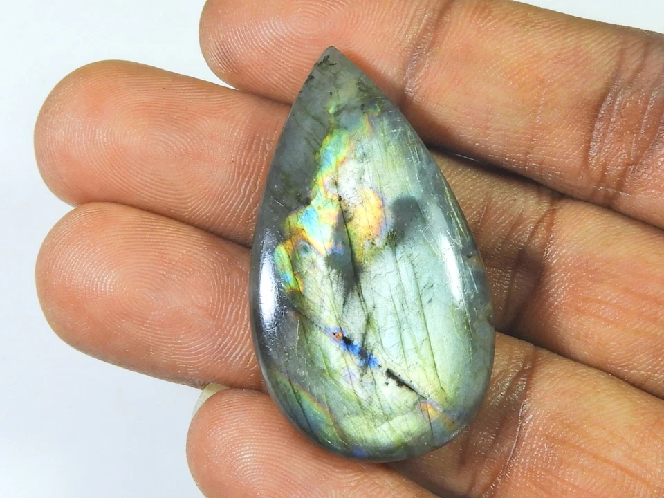 24X44MM Natural Labradorita Rosa Púrpura Llamante Pera Cabujón Piedra precios... - Imagen 3 de 4