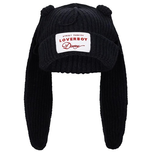 Bunny Ears Hat Beanie with Ears Long Ears Grunge Hat Winter Cap Warm Knit Rab...