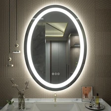 SMIROR Oval LED Bathroom Mirror 24x32, Lighted Vanity Mirror for Wall, Anti-F...