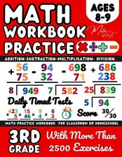 Math Workbook Grade 3 Addition, Subtraction, Multiplication, Division, Ages 8-9