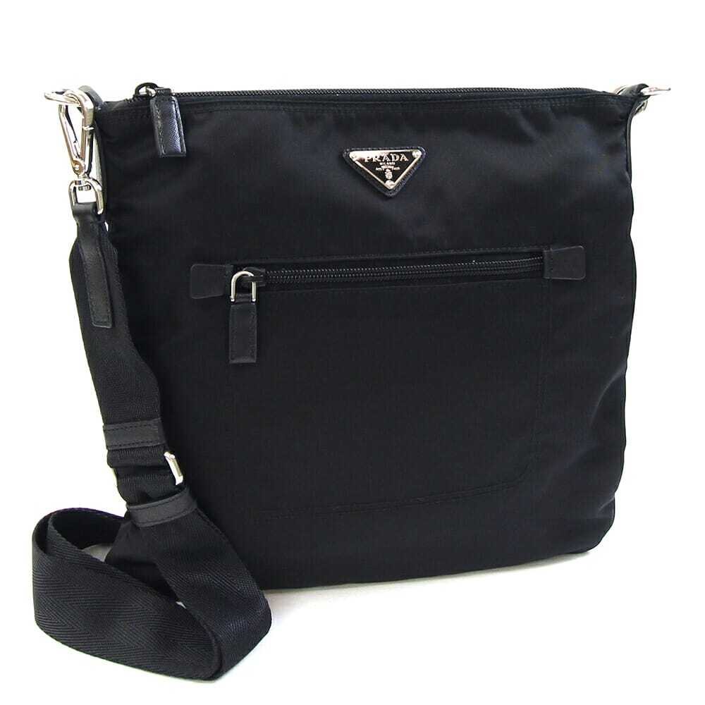 Prada Black Nylon Leather Shoulder Bag BT0715 Crossbody Flat No Gusset Pre-Owned