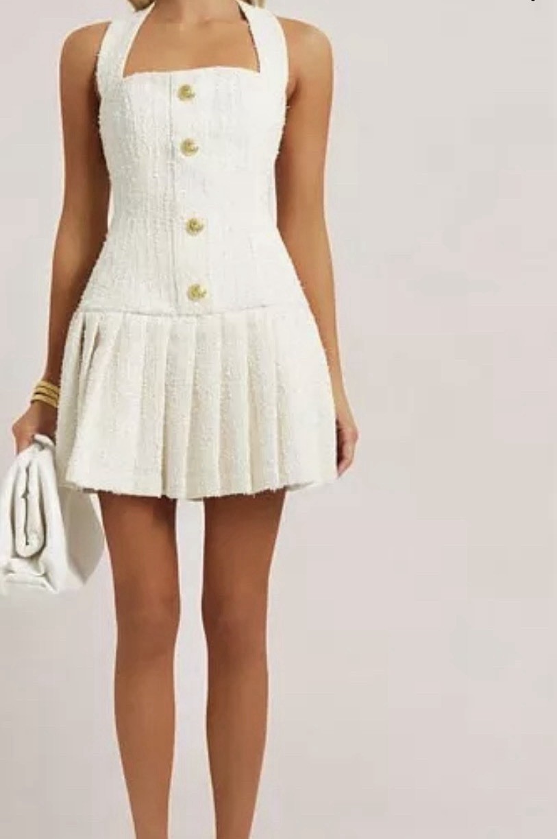 HEIRESS BEVERLY HILLS Cream Tweed Flare Halter Dress xs