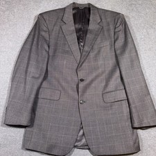 Jos. A. Bank Suit Jacket Mens 42L Gray Check 100 Wool Two Button Blazer Coat
