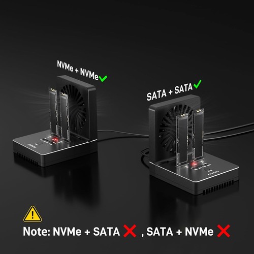 M.2 NVMe SATA SSD Cloner Dock with Foldable Cooling Fan, USB 3.2 Gen 2, 20Gbps - 第 6/12 張圖片