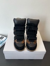 Isabel Marant Women s Wedge Sneakers Black Suede Leopard Print High Top Shoes