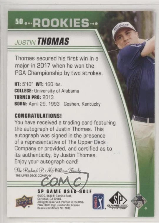 2021 SP Game Used Rookies Spectrum Auto Justin Thomas #50 Rookie Auto RC - Image 2 of 2