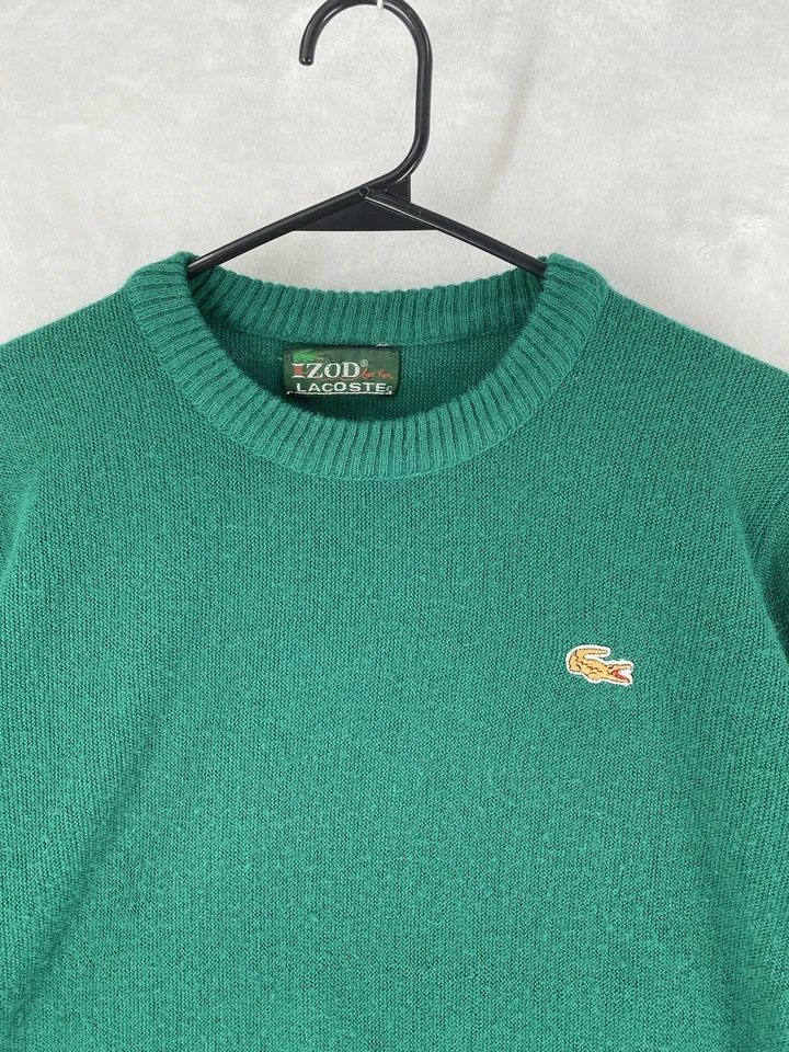 Vintage Izod Lacoste Sweater Womens Small Green Wool Knit Crew Neck Fisherman - Image 3 of 4