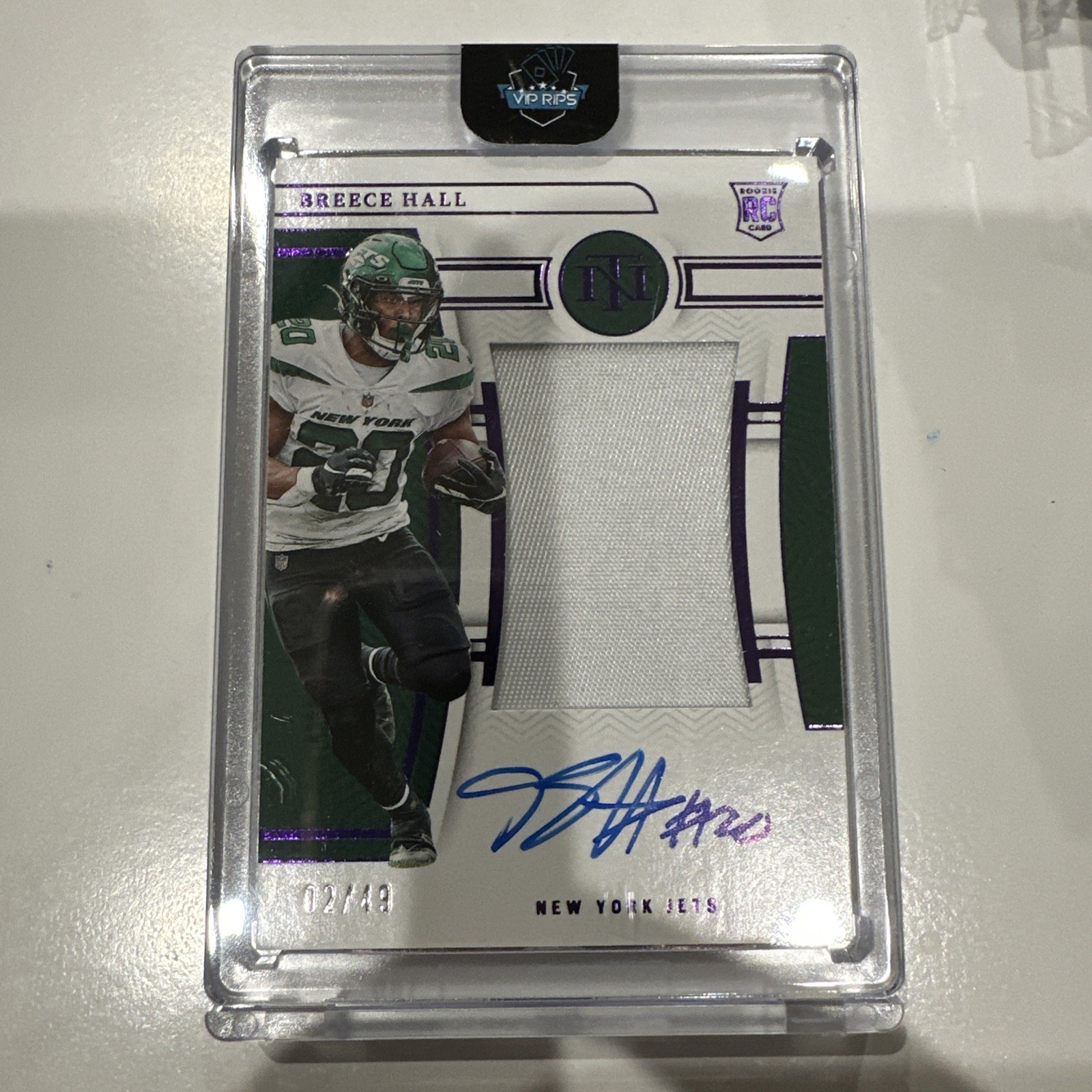 Breece Hall 2022 National Treasures #161 RPA Purple RC /49 Jets