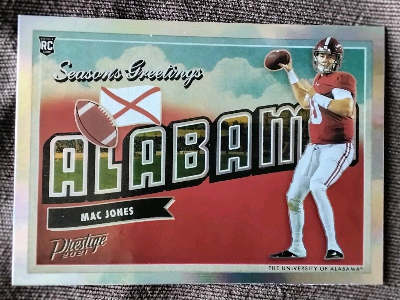 2021 Prestige Mac Jones Seasons Greetings RC Football Card #SG-4 Patriots